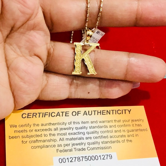 10k solid gold K initial pendant, NOT plated, Diamond cut custom made initial - Picture 6 of 6